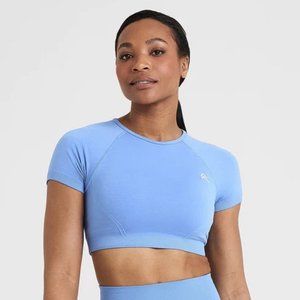 Oneractive Effortless Seamless Short Sleeve Crop Top- Light Denim, Size Small